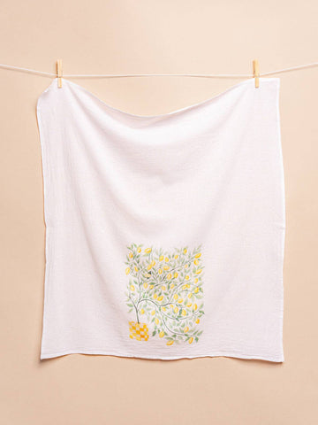 Lemon Tree Watercolor Cotton Flour Sack Tea Towel