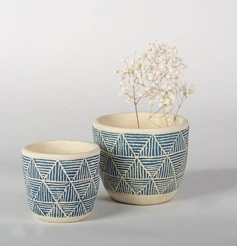 Blue Geometric Cement Flower Pots