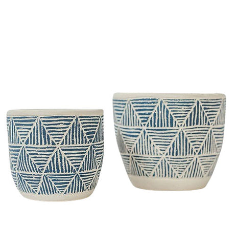 Blue Geometric Cement Flower Pots