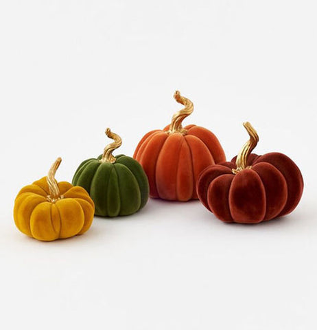 HALLOWEEN - Flocked Pumpkin w/ Gold Stem