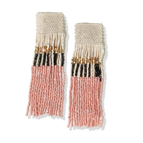 Belle Color Block With Stripes Beaded Fringe Blush Earrings