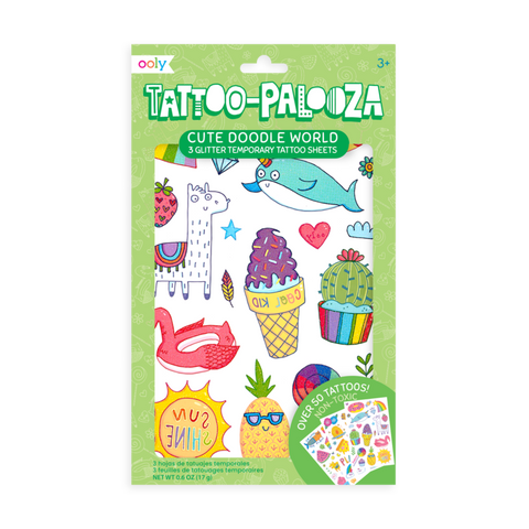 Tattoopalooza Temporary Tattoos "Cute Doodle World Glitter"