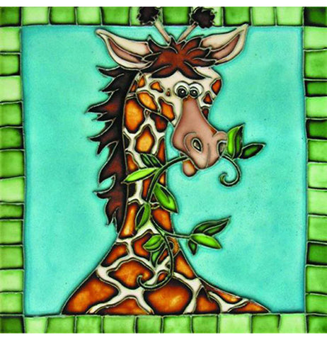 Giraffe with Mosaic Border Tile
