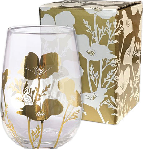 Metallic Gold Poppy Stemless Wine Glass