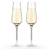 Two wine glasses are shown with some white wine in them.