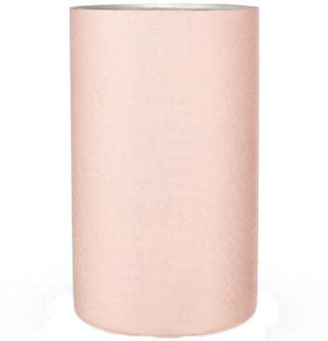 This round light pink drink holder is made from stainless steel, and seen from a front view-point..