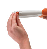 Using the adjustable knob to widen or shorten the steel slicer from the orange roller at the bottom