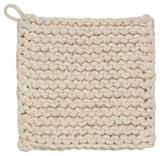 The "Parker Knit" Potholder with a hanging loop is a cream color. 
