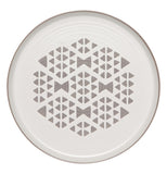 A grey and white imprint plate with grey triangles on a white background..