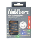 The multicolored Copper String Lights are packaged in a small gray box. 