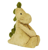 The olive green Stegosaur toy with the leaf green spikes is shown from a 45 degree view-point.