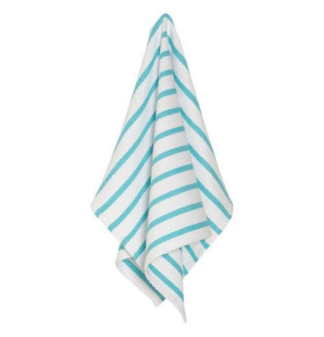 The Dish Towel "Basketweave" shows the hanging of the blue and white stripes.