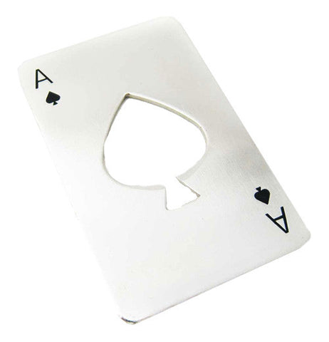 Bottle opener shaped like an ace of spades playing card.