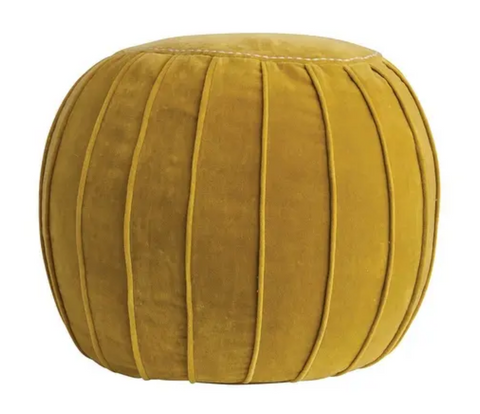 Cotton Velvet Pleated Pouf, Chartreuse