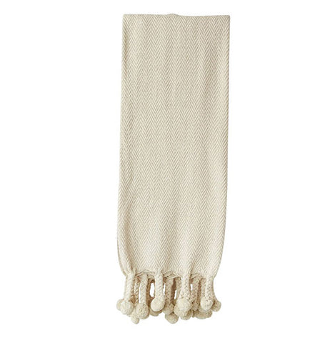 Cotton Throw with Pom Poms "Cream"