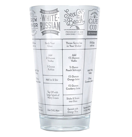 Cup with names of different vodka drinks on it.