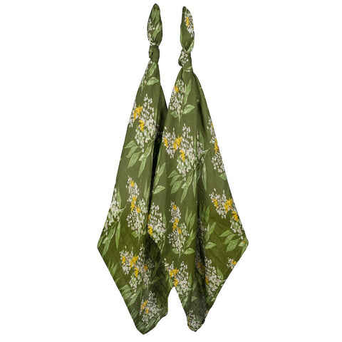 "Green Floral" Bamboo Muslin Burp Cloths (Set of 2)