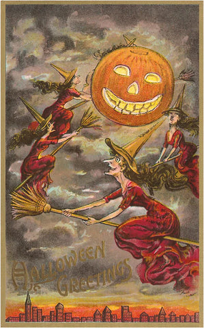 Halloween Greetings Witches Art Print 12.5" x 18"