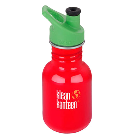 The red water bottle with a green lid is shown individually.