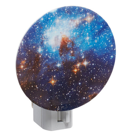 This is a round nightlight painted to look like the galaxy. 