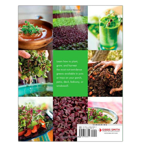 The back of the "Microgreens" book shows eight pictures of how to use greens in so many greens. 