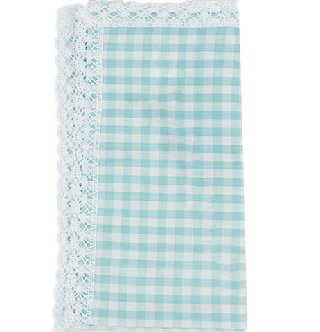 Cloth Napkin "Aqua Check" with Lace Edges