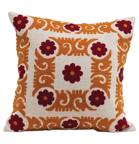 Pillow, 20" Square Cotton With Embroidery "Gold And Maroon"