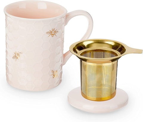 Annette Ceramic Tea Mug With Infuser, "Bees"