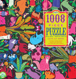 This is a 1008 piece puzzle that shows different cats and plants in the background.