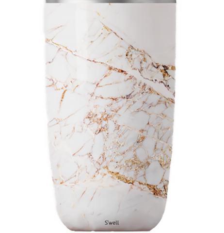 A wine tumbler with a white marbled design.