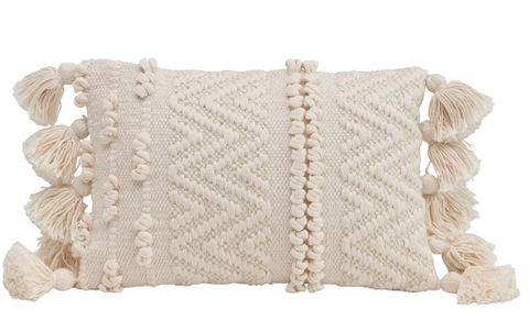 Cotton Blend Lumbar Pillow With Tassels