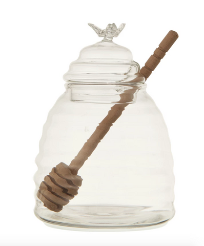 Glass Honey Jar With Honey Dipper