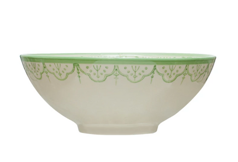Hand Painted Stoneware Bowl with Flower Pattern
