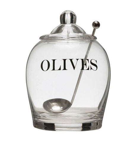 Olives Glass Jar w/ Stainless Steel Spoon