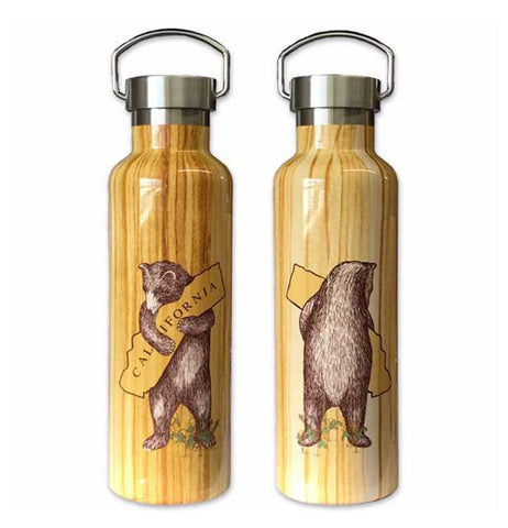 Water Bottle "California Bear Hug" Woodgrain