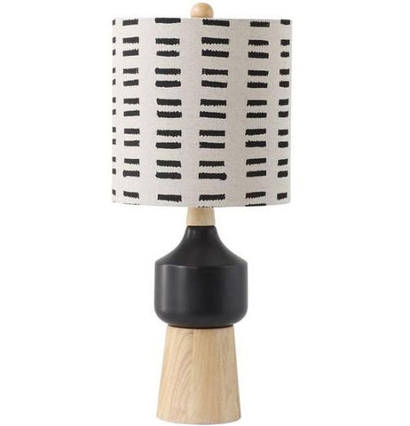 Wood and Ceramic Lamp w/ Mudcloth Shade