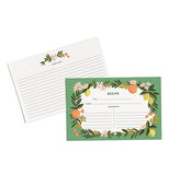 Front and back of recipe cards shown. Decorated in a Orange, white and green floral design.
