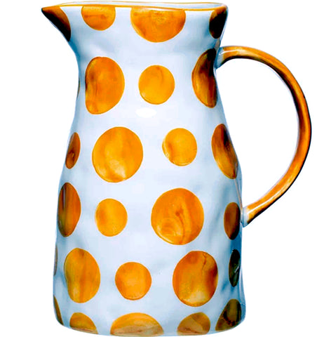 Hand Painted Stoneware Pitcher with Yellow Dots