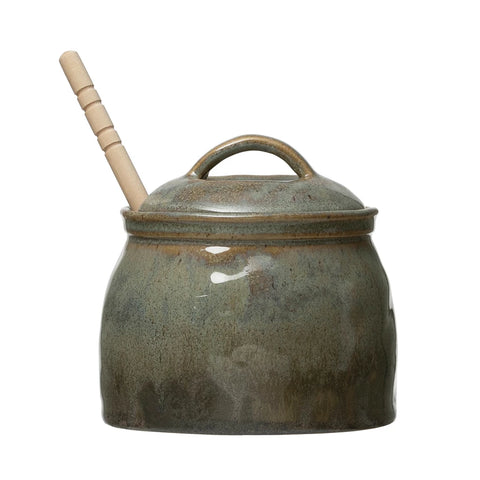 Stoneware Honey Jar with Wooden Dipper