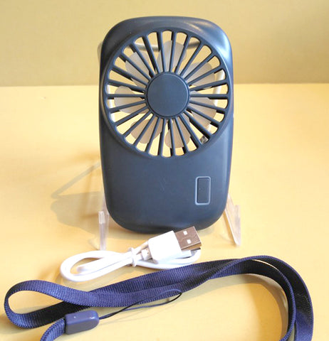 The "Blue Pocket Tornado" Fan has the attachment of the USB cord on your desktop or laptop that makes it rechargeable. 