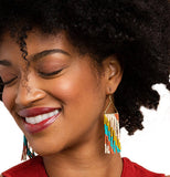 Whitney Diagonal Stripe Beaded Fringe Rust Earrings