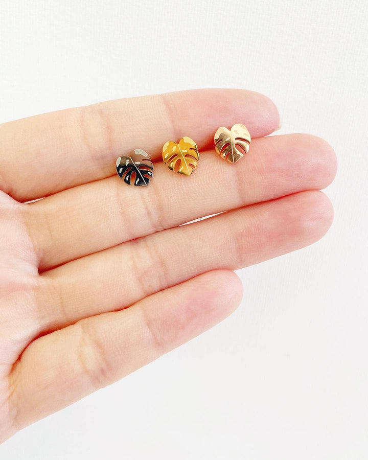 Monstera Albo &amp; Thai Constellation Plant Studs: Stainless Steel