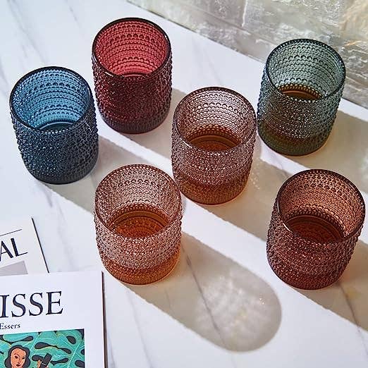 Hobnail Colored Beaded Tumbler Drinking Glass