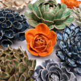 Ceramic Faux Flowers Succulents For Tabletop Or Wall Hangin: Peony Orange