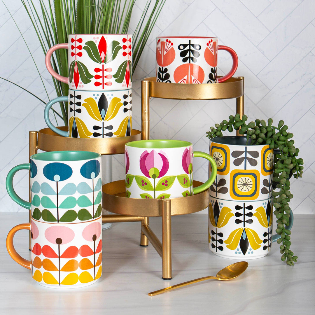 Red Lotus Flower Holiday Stackable Matte Coffee Mug