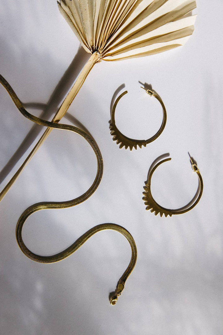 Spiked Brass Hoops - White Thread