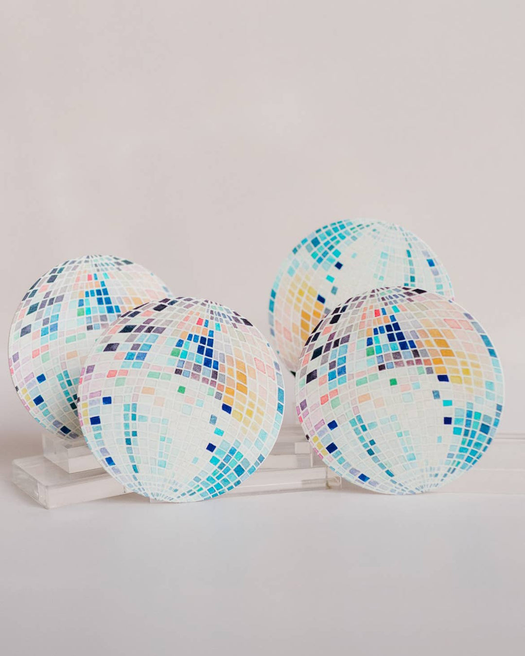 Rainbow Disco Ball Reusable Chipboard Coasters - Set of Four