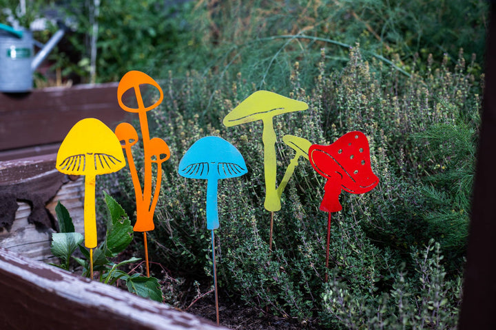 Bright Painted Metal Mushroom Pick