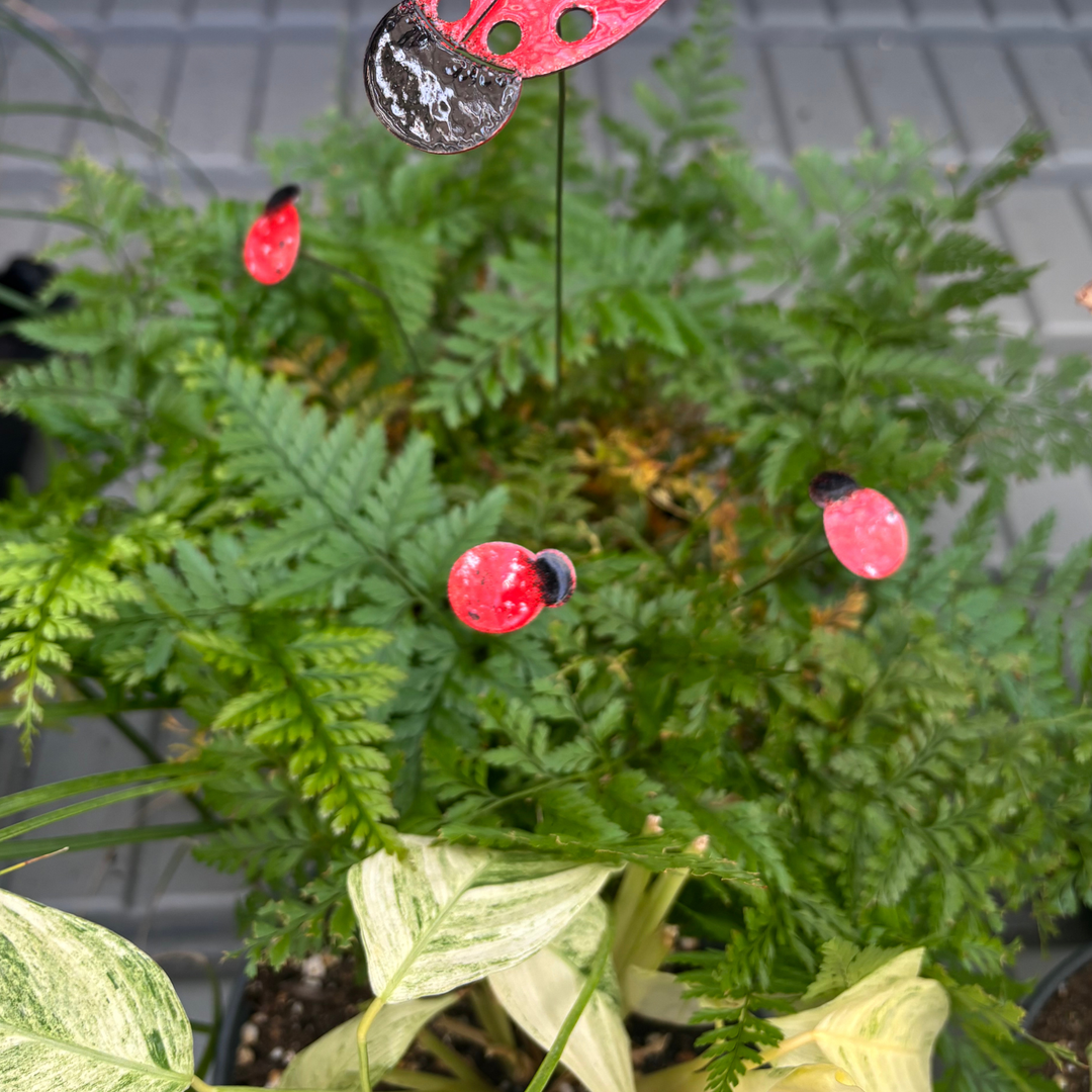 Small Copper Enamel Ladybug Plant Stake