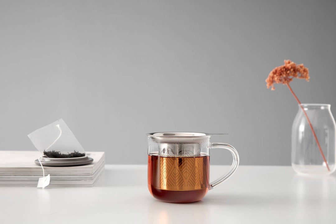Glass Mug &amp; Porcelain Lid w/ Infuser - Minima™ Eva: Powder Brown